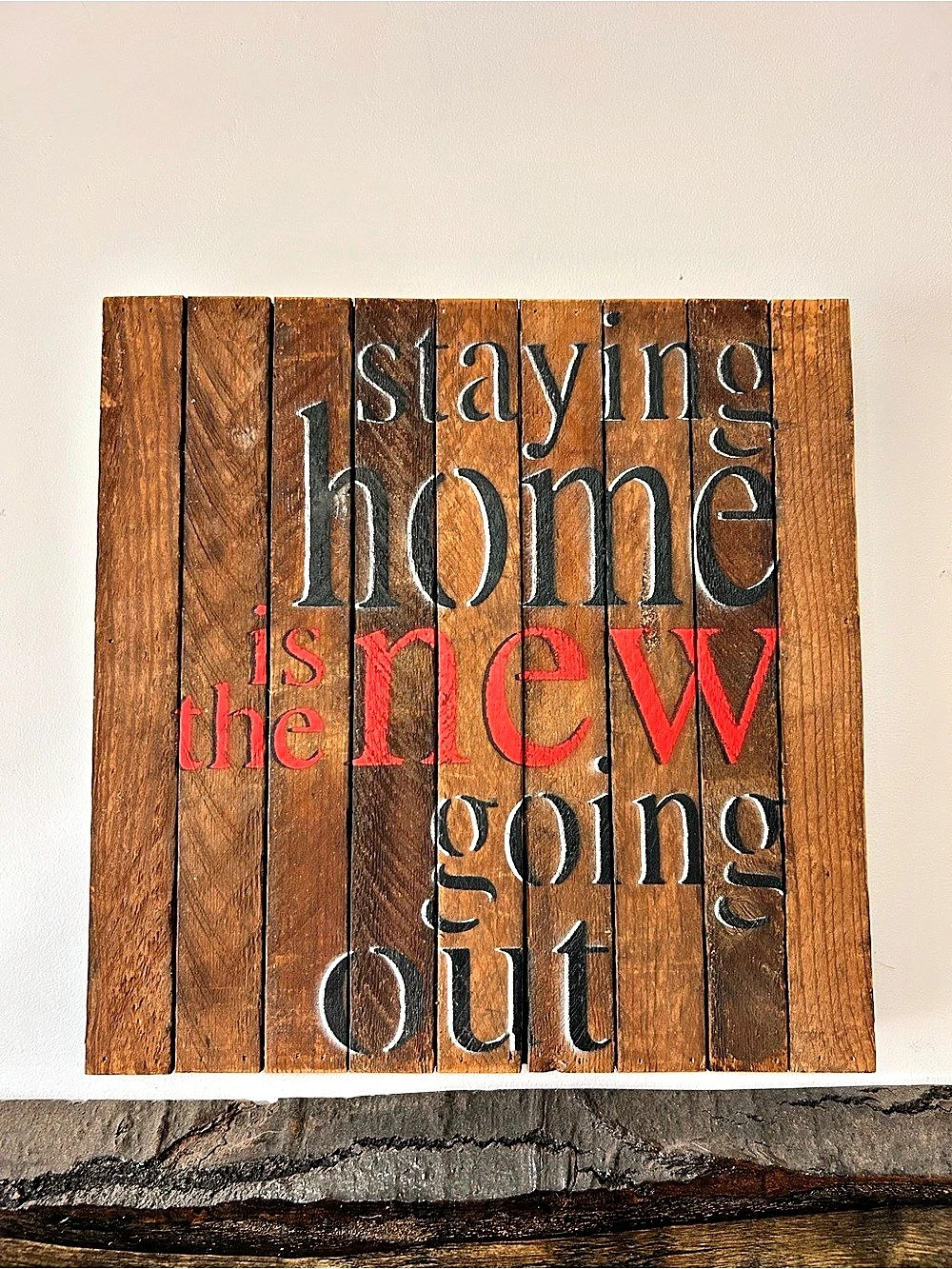Wood Wall Art Sign Staying Home Is the New Going Out 14” by 14”